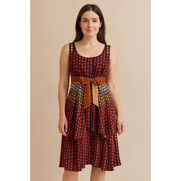 Anna Sui Dresses & Skirts - Anna Sui Made In USA Silk Ruffle Sleeveless Cocktail Dress Velvet Bow Multi Sz 4